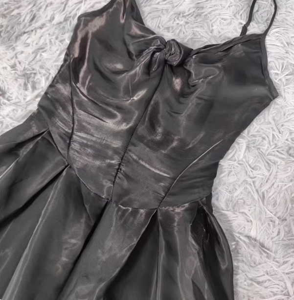 Elegant Black A-Line Spaghetti Strap Satin Long Prom Dress Evening Dress