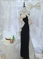 Elegant Black And White Color-Blocked Mermaid Strapless Velvet Satin Long Prom Dress Evening Dress