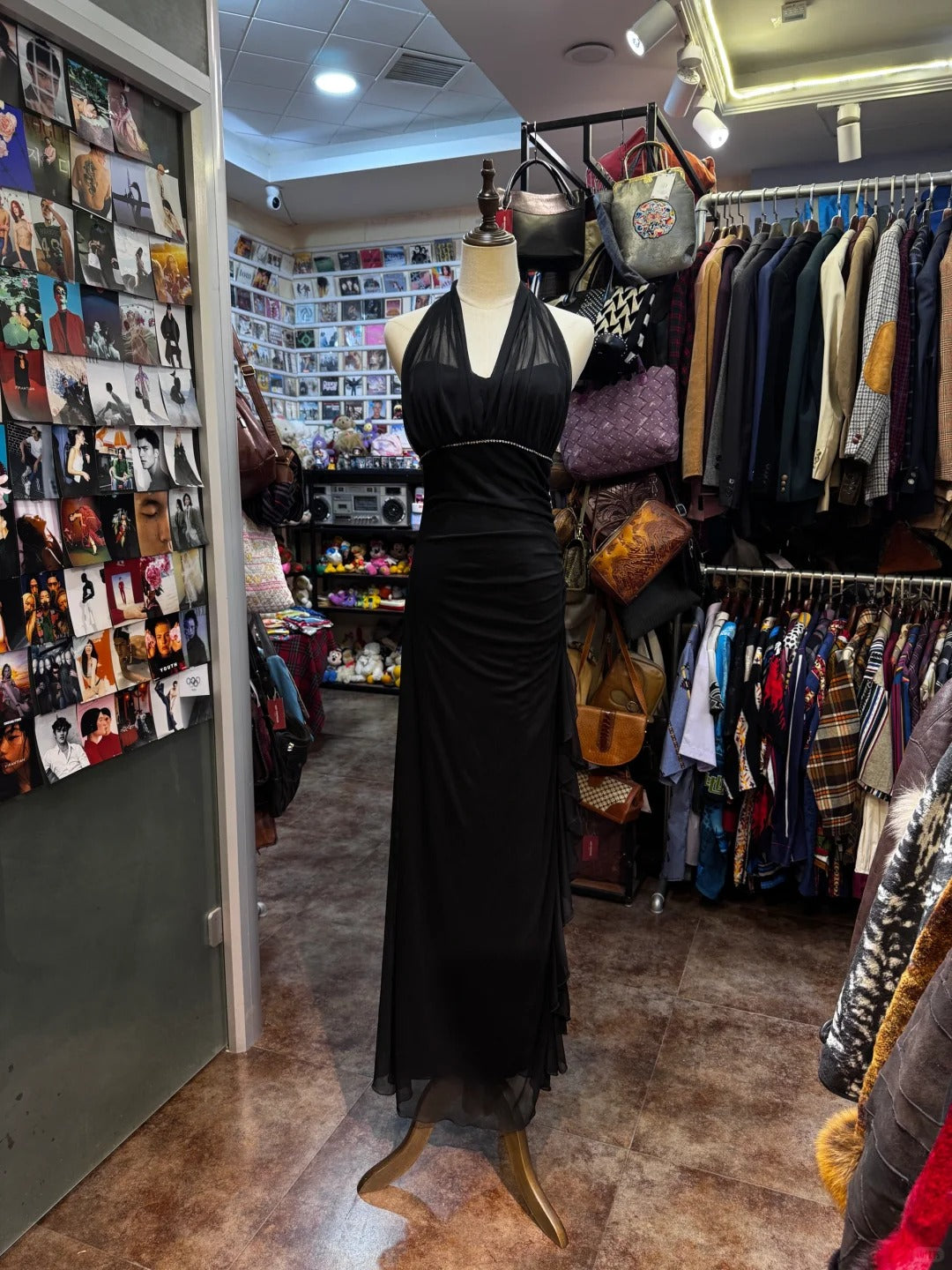 Elegant Black Mermaid Halter Neck Chiffon Long Prom Dress Evening Dress Main image