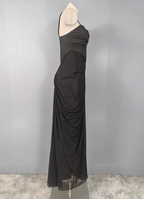 Elegant Black Mermaid Spaghetti Strap Ruched Chiffon Long Prom Dress Evening Dress