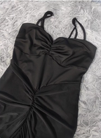 Elegant Black Mermaid Spaghetti Strap Ruched Chiffon Long Prom Dress Evening Dress