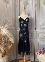 Elegant Black Mermaid Spaghetti Strap V-Neck Beaded Chiffon Long Prom Dress Evening Dress