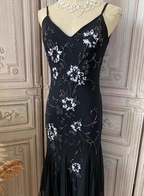 Elegant Black Mermaid Spaghetti Strap V-Neck Beaded Chiffon Long Prom Dress Evening Dress