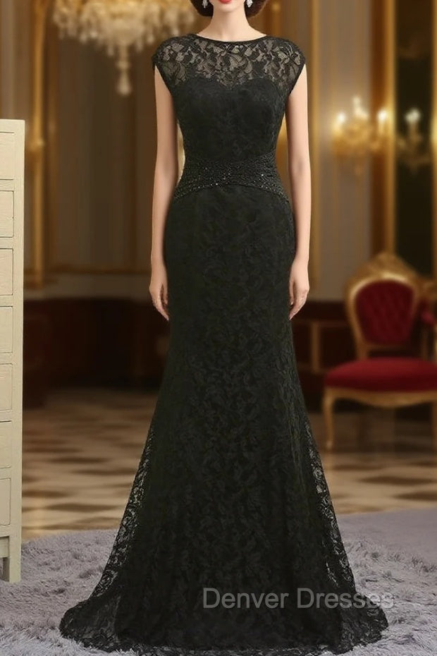 Elegant Black Mother Of The Bride Dress Mermaid Cap Sleeves Lace Main image