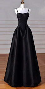 Elegant Black A-Line Satin Long Prom Dress Long Prom Dress