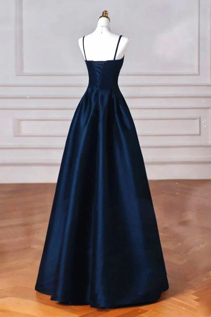 Elegant Black A-Line Satin Long Prom Dress Long Prom Dress