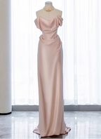 Elegant Black Slim-Fit Off-The-Shoulder Satin Long Prom Dress Evening Dress