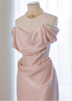 Elegant Black Slim-Fit Off-The-Shoulder Satin Long Prom Dress Evening Dress