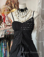 Elegant Black Spaghetti Strap Mermaid Chiffon Prom Dress