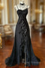 Elegant Black Spaghetti Strap Mermaid Chiffon Prom Dress