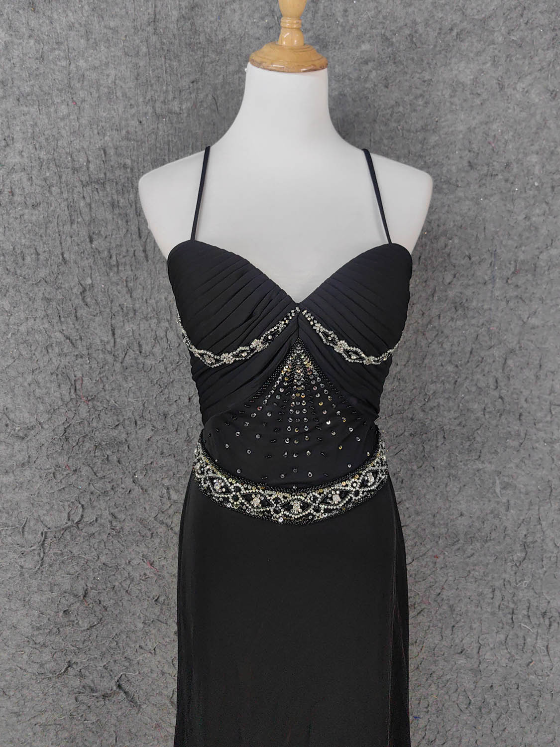 Elegant Black Spaghetti Strap Sequin Beaded Split Chiffon Long Prom Dress Evening Dress
