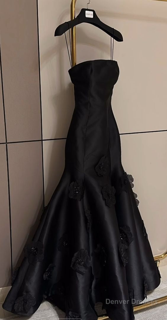 Elegant Black Spaghetti Straps Prom Dress Wedding Party Dresses Main image