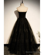 Elegant Black Strapless Sleeveless Ball Dress With Black A-Shaped Princess Sweetheart Backless And Ground Length Evening Dress