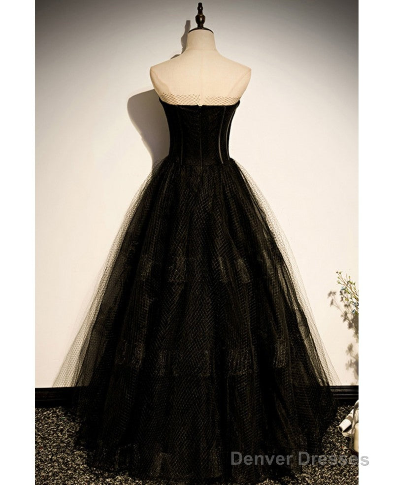 Elegant Black Strapless Sleeveless Ball Dress With Black A-Shaped Princess Sweetheart Backless And Ground Length Evening Dress