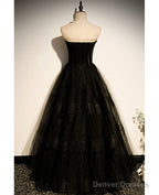 Elegant Black Strapless Sleeveless Ball Dress With Black A-Shaped Princess Sweetheart Backless And Ground Length Evening Dress