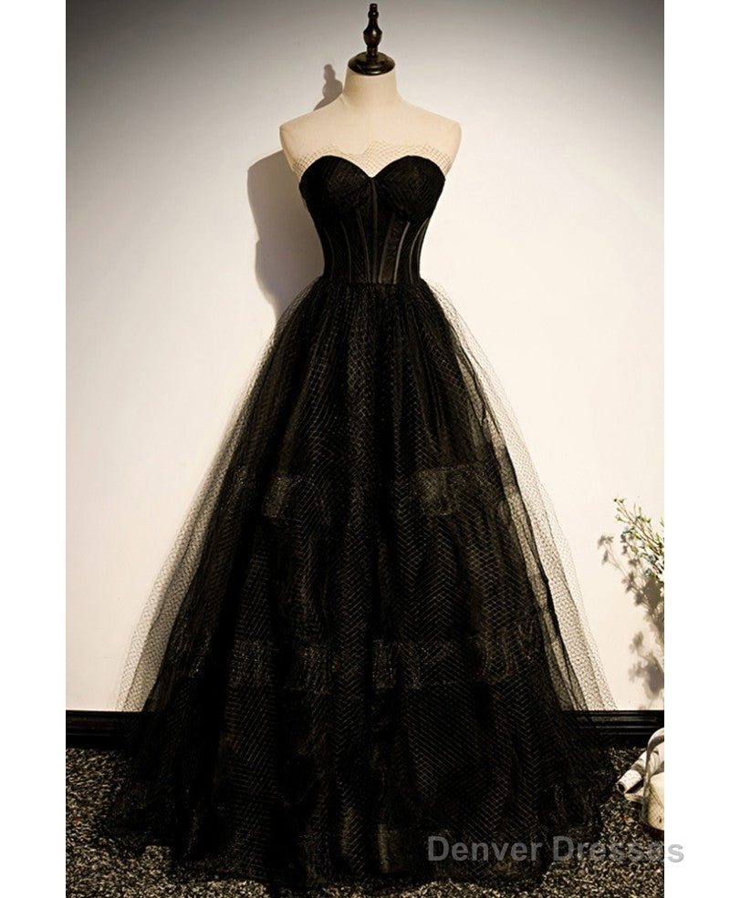 Elegant Black Strapless Sleeveless Ball Dress With Black A-Shaped Princess Sweetheart Backless And Ground Length Evening Dress Main image
