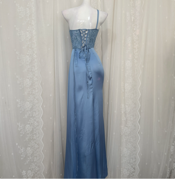 Elegant Blue Mermaid One-Shoulder Sequin Beaded Long Prom Dress Evening Dress Secondary image