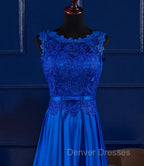 Elegant Blue Satin A-line Long Prom Dress , Bridesmaid Dress for Sale
