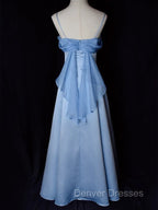 Elegant Blue Satin Spaghetti Straps Evening Gown A Line Long Party Dress Prom Dress