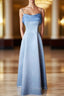 Elegant Blue Satin Spaghetti Straps Evening Gown A Line Long Party Dress Prom Dress