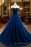Elegant Blue Velvet And Tulle Long Prom Dress Strapless