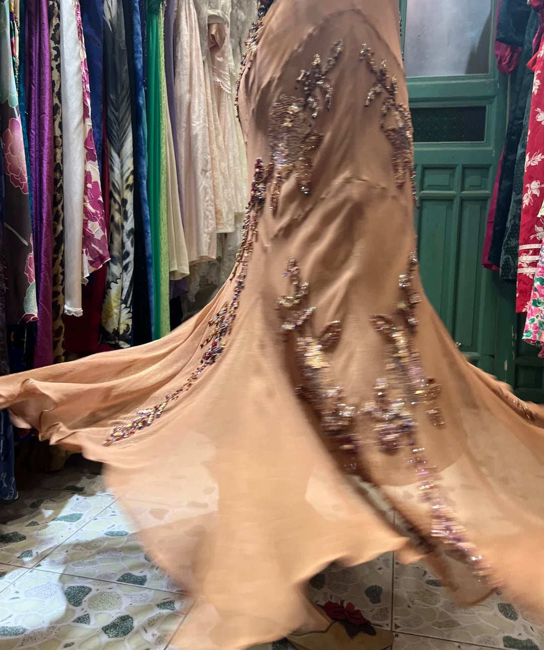 Elegant Brown And Gold Mermaid Halter-Neck Embroidered Beaded Chiffon Long Prom Dress Evening Dress