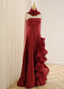 Elegant Burgundy 3D Floral Embellished Strapless Satin Long Prom Dress Evening Dress