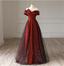 Elegant Burgundy Off-The-Shoulder A-Line Satin Tulle Long Prom Dress Evening Dress