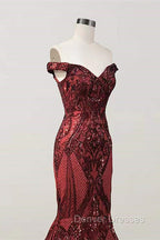 Elegant Burgundy Off-the-shoulder Mermaid Prom Dress