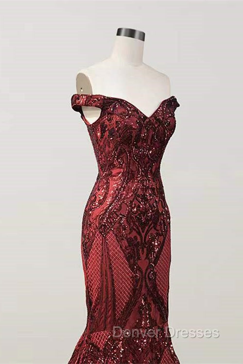 Elegant Burgundy Off-the-shoulder Mermaid Prom Dress
