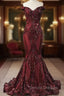 Elegant Burgundy Off-the-shoulder Mermaid Prom Dress