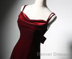 Elegant Burgundy Spaghetti Straps Velvet Mermaid Prom Dress Evening Dress
