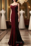 Elegant Burgundy Spaghetti Straps Velvet Mermaid Prom Dress Evening Dress