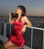 Elegant Burgundy V-Neck Halter Satin A-Line Birthday Short Skirt Homecoming Dress