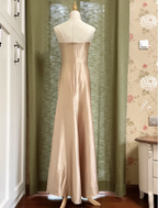 Elegant Champagne A-Line Strapless Twisted Satin Long Prom Dress Evening Dress Bridesmaid Dress