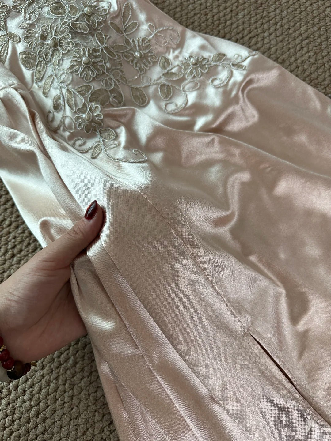 Elegant Champagne Mermaid Trailing Strapless Satin Long Prom Dress Evening Dress