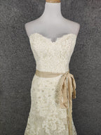 Elegant Champagne Off-White Sweetheart Neck Lace Train Prom Dress Evening Dress