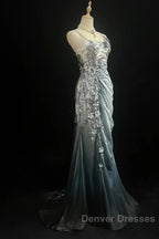 Elegant Chiffon Mermaid Gown  For Prom&Party Spaghetti Strap Sequined Applique Evening Gown