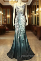 Elegant Chiffon Mermaid Gown  For Prom&Party Spaghetti Strap Sequined Applique Evening Gown