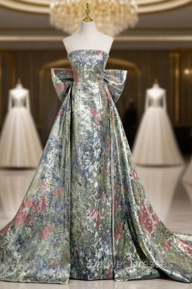 Elegant Colorful Strapless Bow Prom Dress