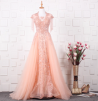 Elegant Court Grey Fringed Beaded Embroidered Tulle Train Prom Dress Evening Dress