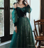 elegant dark green lace gown Prom Dress