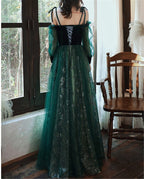 Elegant Dark Green Lace Gown Prom Dress,