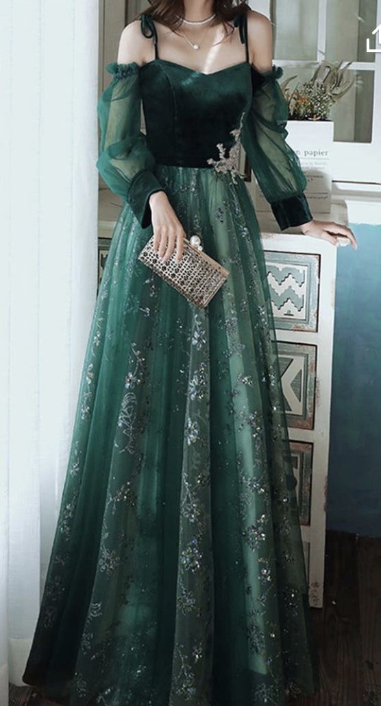 Elegant Dark Green Lace Gown Prom Dress, Main image
