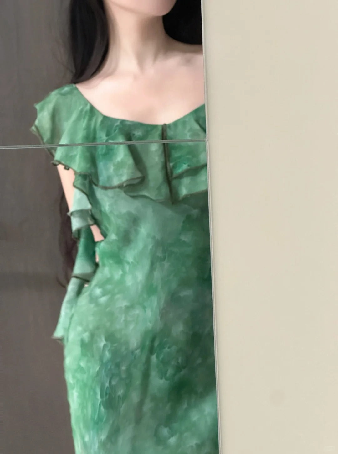 Elegant Dark Green Mermaid Ruffled Chiffon Long Prom Dress Evening Dress Main image