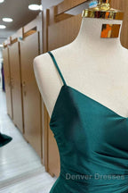 Elegant Dark Green Mermaid Spaghetti Strap Satin Long Prom Dress