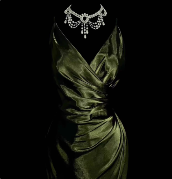 Elegant Dark Green Spaghetti Strap V-Neck Ruched Satin Long Prom Dress Evening Dress Secondary image