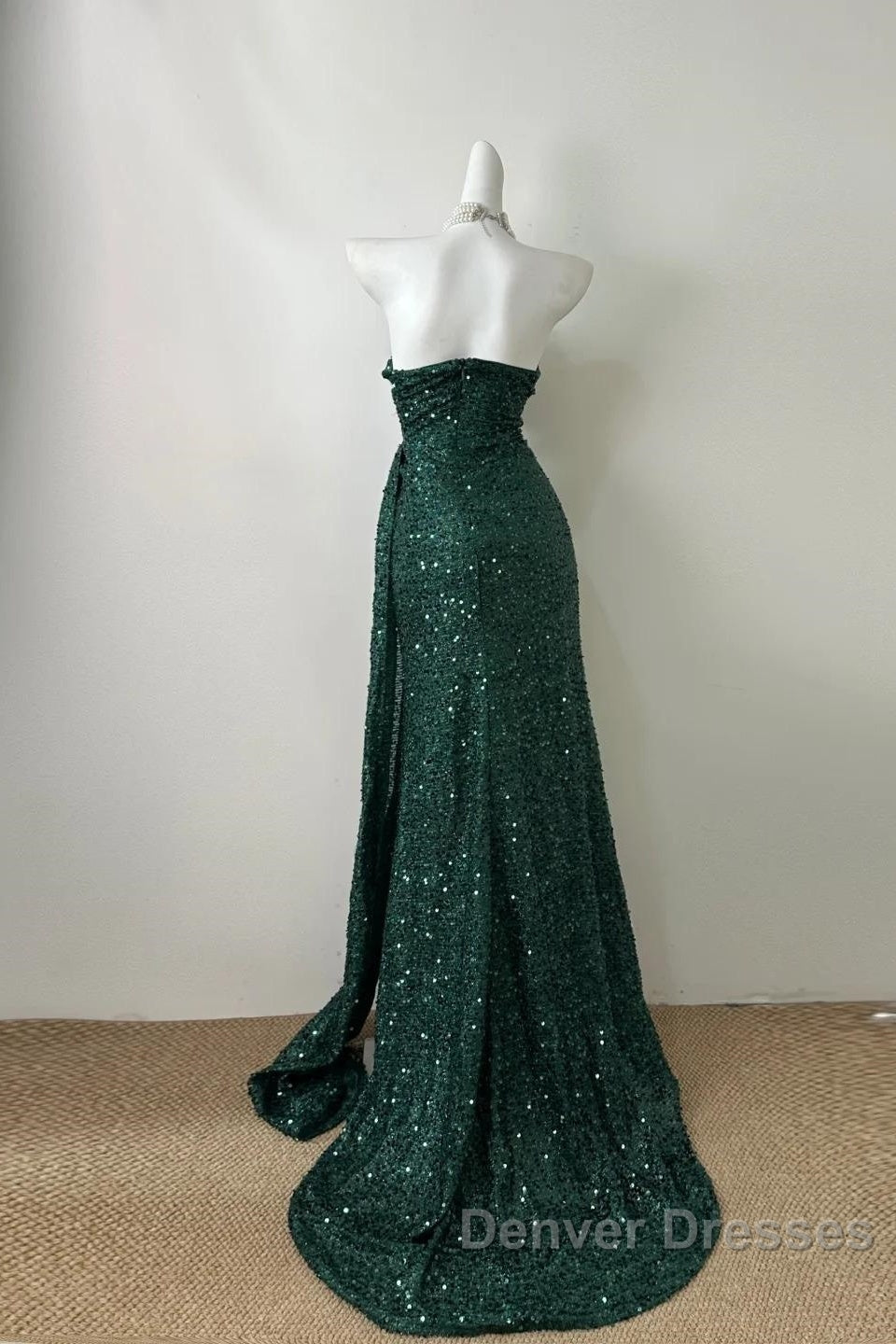 Elegant Dark Green Sweetheart Neck Mermaid Long Prom Dress Sequin Strapless Formal Evening Dress Secondary image
