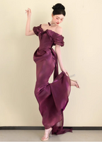 Elegant Deep Fuchsia Mermaid Off-The-Shoulder Ruffled Satin Long Prom Dress Evening Dress