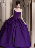 Elegant Deep Purple A-Line Strapless Satin Long Prom Dress Evening Dress